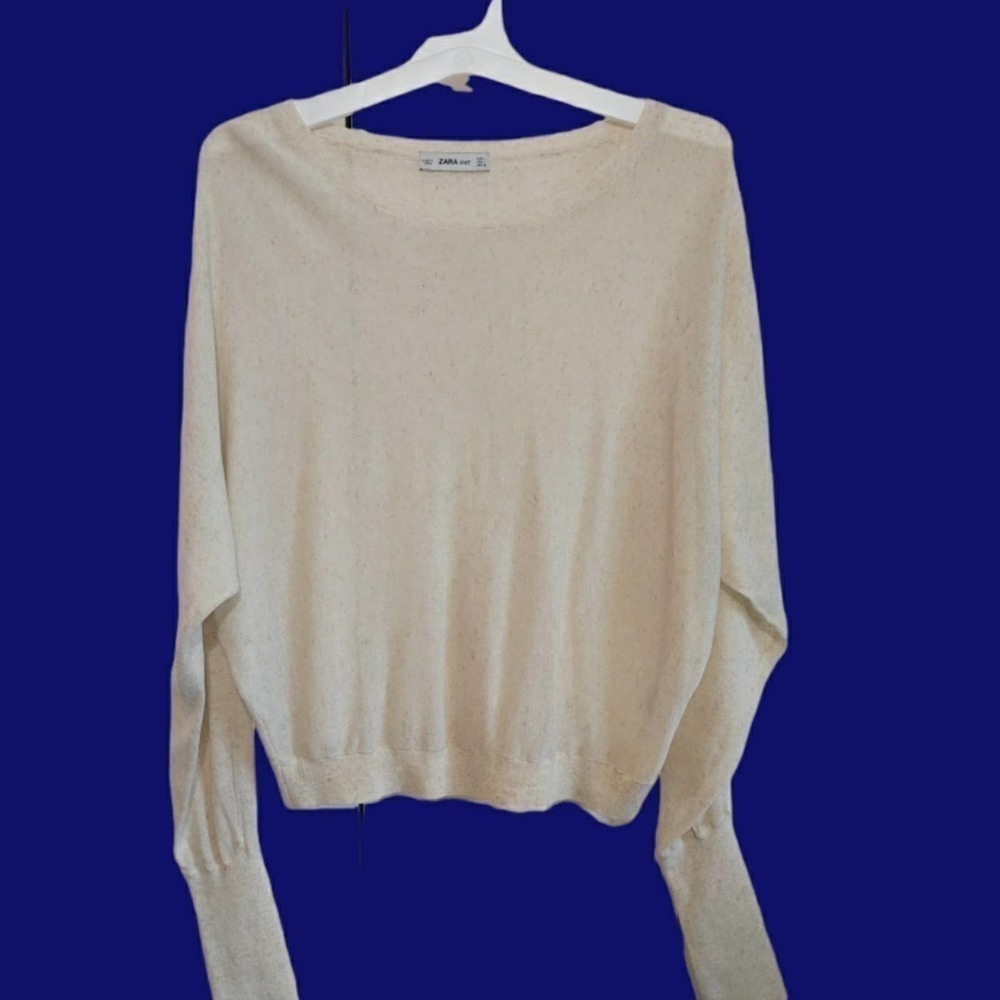 Zara Knit sweater lightweight light beige extra long sleeves size Large